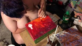 Hot artist paints boobs while talking about porn in French
