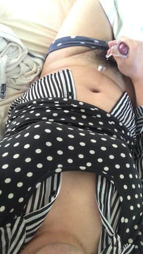 Dirty sissy crossdress slut man whore squirming crazy masturbation orgasm while wearing girlfriend's bra shirt and sweater