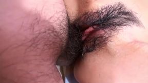 Hairy japanese girl gets spitroasted in a threesome