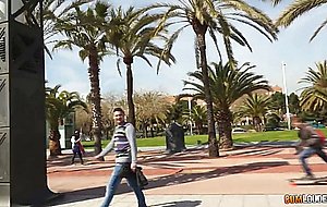 Naughty skinny fox picked up from the boardwalk —