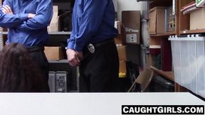 Petite girl sucks large cocks and gets pounded in uniform