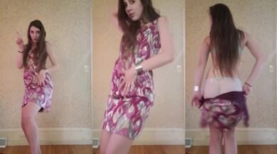 Brunette strips to Selena Gomez song her long hair swaying