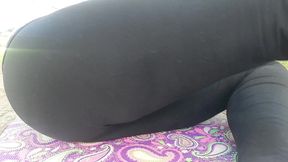 completely dirty black yoga pants full of pee in public place