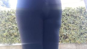 completely dirty black yoga pants full of pee in public place