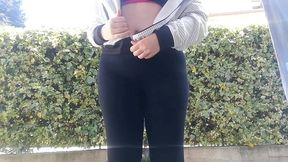 completely dirty black yoga pants full of pee in public place
