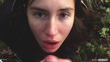 Young shy Russian girl gives a blowjob in a German forest and swallow sperm in POV  (first homemade porn from family archive). #amateur #homemade #skinny #russiangirl #bj #blowjob #cum #cuminmouth #swallow