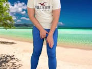 Monster cock hands free cumshot on the beach