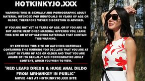 Hotkinkyjo red leafs dress &amp_ huge anal dildo from mrhankey in public
