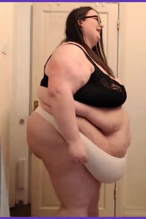 SSBBW follows exercise routine out of breathe thong bra