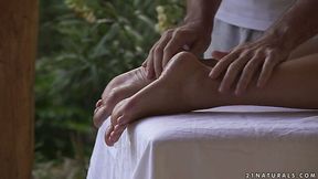 Footjob expert Blanche Bradburry has hot fuck with a masseur