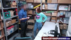 Redhead teen rides big cop cock in naughty office encounter