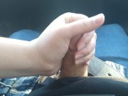Sneaky handjob in the car, almost got caught