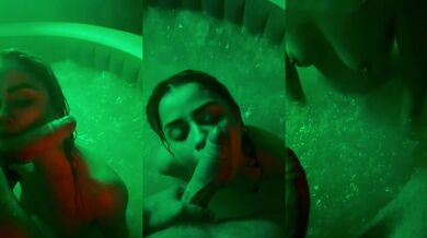 Step Sister Tongues Huge Dick While Jacuzzi Bubbles Steam Her Blowjob