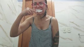 Brushing my teeth with lots of foam