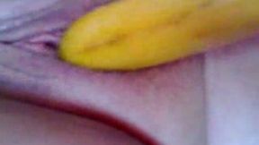 Closeup video of me stuffing my tight meaty pussy with banana