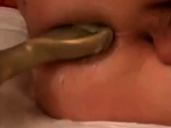 Pegging prostate and anal stretching with bizarre shovel dil