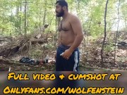 Hot Hairy Bodybuilder Muscle Daddy Jerking Off in the Forest