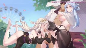 Threesome with two sexy girlfriends / group sex Uncensored Hentai