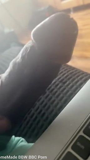 Stroking My Big Black Cock Watching Porn