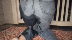 Wetting Her Denim Outside - JEANS PISSING