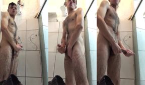 Teddy bear steaming in the bath with that giant cock