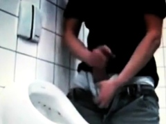 azeri Jerking huge cock at public toilet