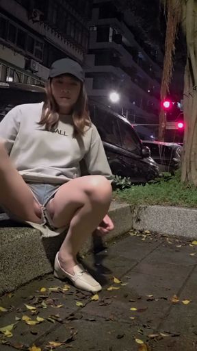 Shemale Ting Xuan Lifted up Her Short Skirt Outdoors.