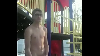 Hot twink jerks off at park