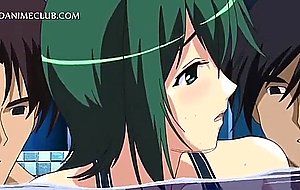 Three sweet studs fucking a sexy anime babe under water