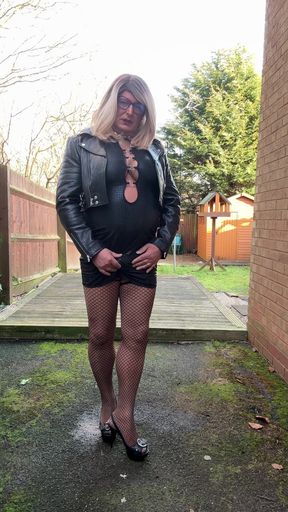 Wetting My Panties in Tan Pantyhose and Fishnet Stockings
