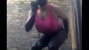 Yet another sissy sucking dildo in the garden