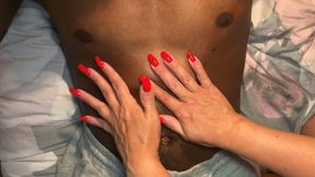 @Mysplendidfeet scratching my abs with her long red nails are toenails