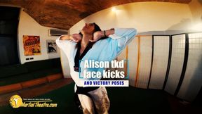 Alison tkd face kicks and victory pose
