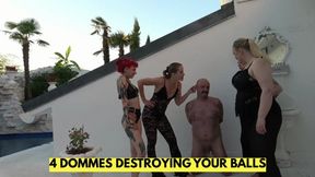 BALLBUSTING GROUP PUNISHMENT - 4 DOMMES ON ONE HD