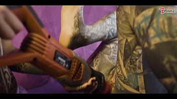 Tattooed Cuties fucking each other with dildo, squirt and playing with fuckmachine