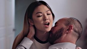 Asian Pierced Beauty Rides Hard Big White Cock