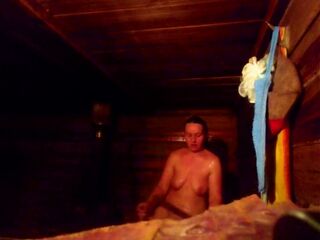 Mother washes melons in a hawt bathhouse during the time that her son is on her