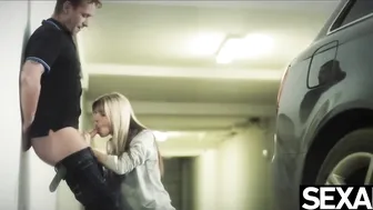 Passionate blonde gets intensely fucked in parking garage doggystyle