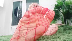 Foot Fetish Video: fishnet pantyhose (Arya Grander) hot sexy blonde MILF FemDom POV