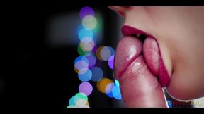 Sucking like a lollipop, licking frenulum, close-up