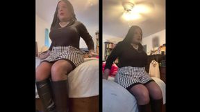 Black Babe Danae in a Sweater Dress Fingering Her Pussy