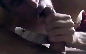 Deep throating a nice curved cock and getting the cum out