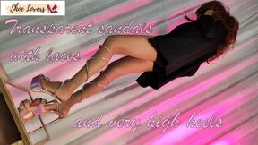 Lace-up sandals with very high heels: shoejob, cock crush, heel inserction, 4K,