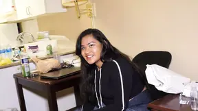 Thick Asian babe gets huge black cock in her phat ass and big tits