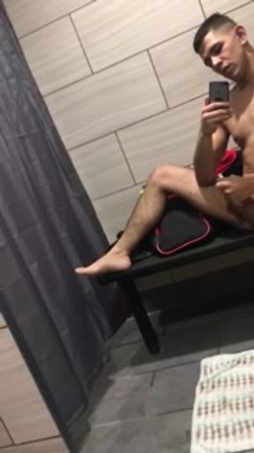Jerking off in the gym shower