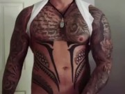 Tattoed onlyfans model stroking his 9" dick while dirty talking