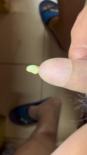 The cock is wearing a 660 long transparent balloon