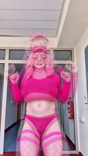 Little German Sissy Slut with Big Udders Jiggles Her Big Boobs While Running to Her Daddy.