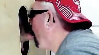 Cock hungry slut sucking delicious cocks in a gloryhole