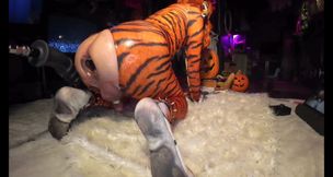 Butt Girl vs Huge Anal Dildos Cosplay Tigra Pt 1
